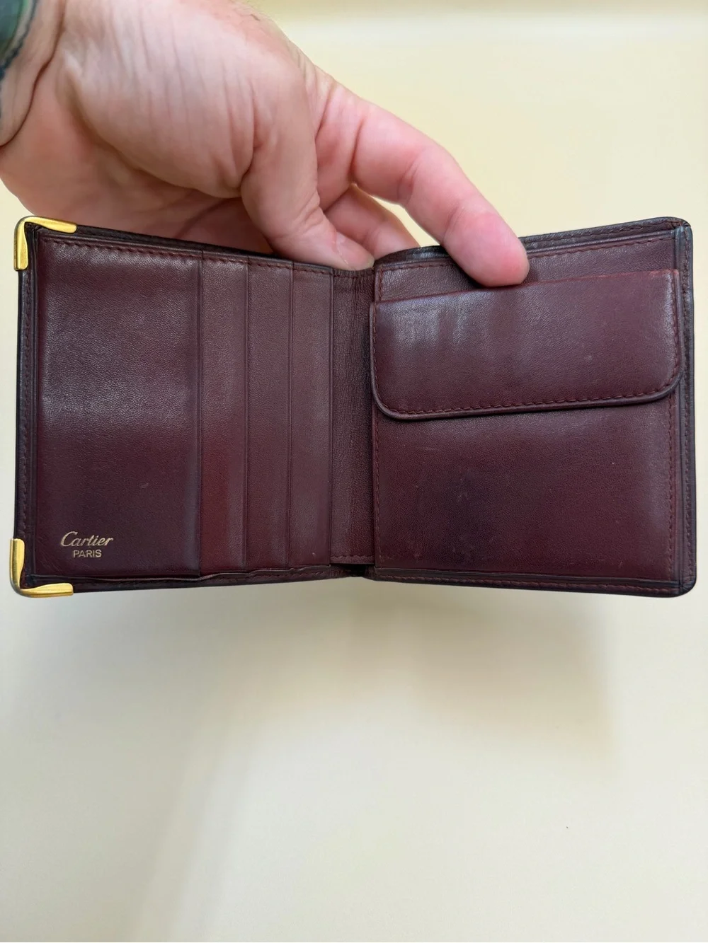 Cartier Dark Brown Leather Bifold Wallet with Gold Corner Hardware